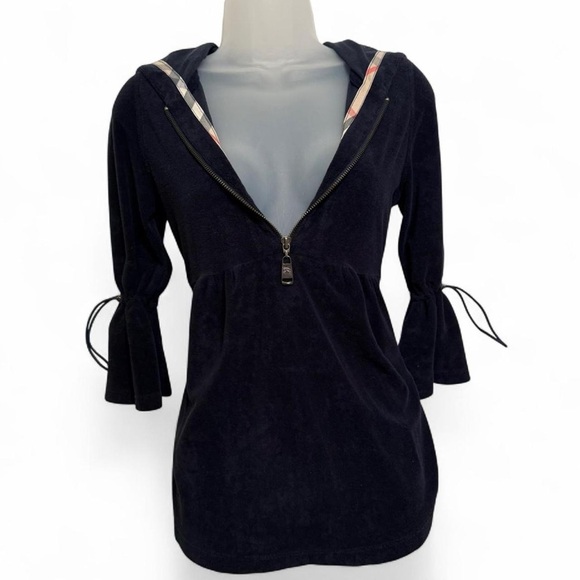 Vintage Burberry Navy Velour Hoodie - Small - Picture 6 of 6